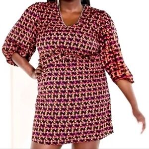 City Chic Multi Colored V-Neck Milly-Mini Dress